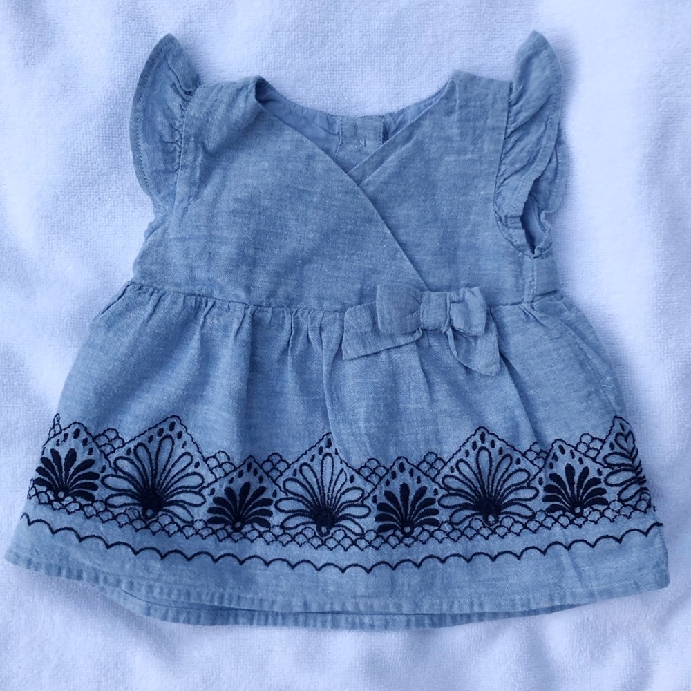 Janie and Jack Linen Blue Shirt and Short Set 0-3 - Picture 2 of 6
